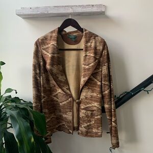 LRL Lauren Jeans Womens Aztec Print Wrap Front One Button Soft Blazer Brown L